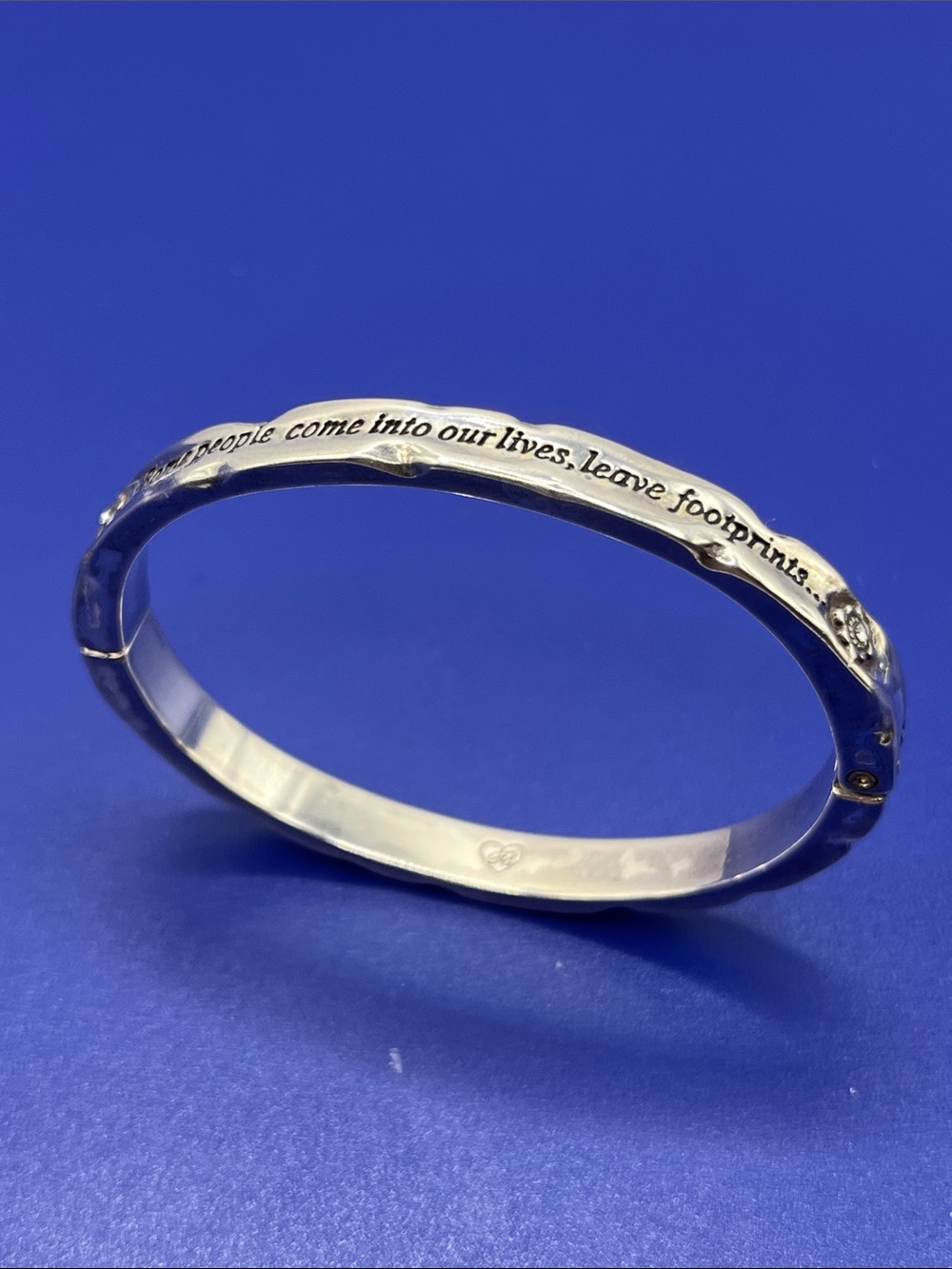 Brighton Silver Inspirational Engraved Hinged Cuff Bracelet Footprints Quote